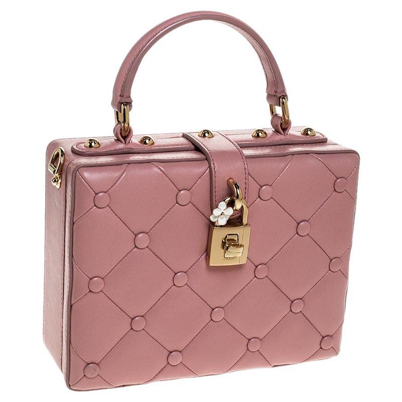 Brown Dolce & Gabbana Pink Quilted Leather Box Top Handle Bag