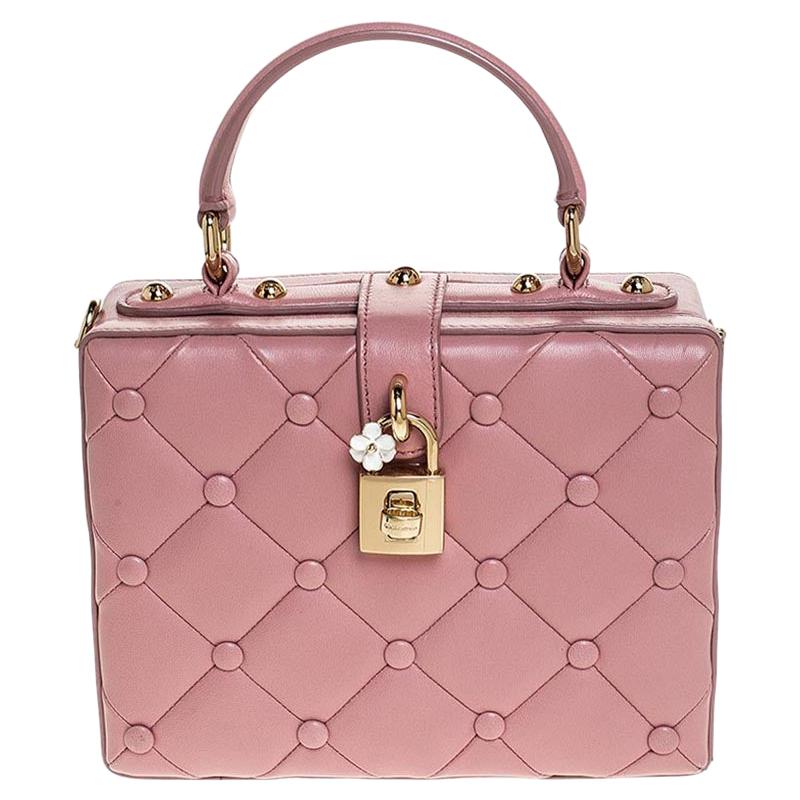 Dolce and Gabbana Pink Quilted Leather Box Top Handle Bag For Sale at ...
