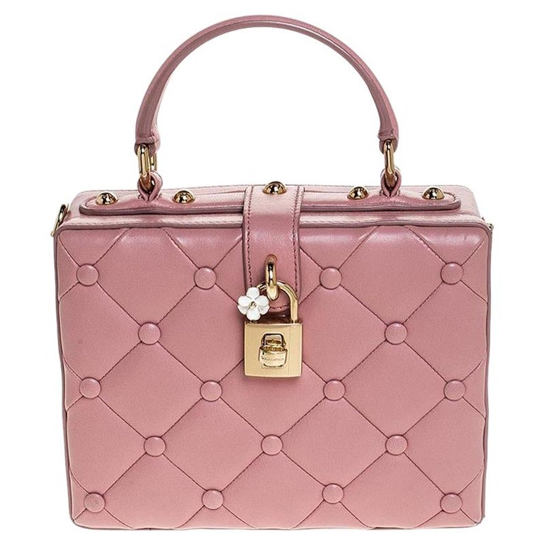 Dolce and Gabbana Pink Quilted Leather Box Top Handle Bag For Sale at