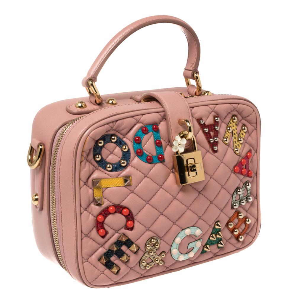 Brown Dolce & Gabbana Pink Quilted Leather Embellished Treasure Box Crossbody Bag