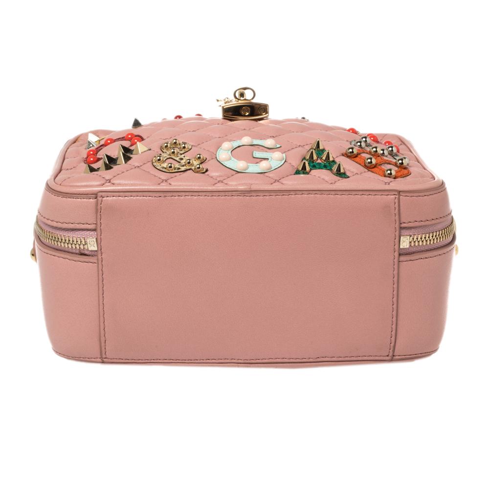 Dolce & Gabbana Pink Quilted Leather Embellished Treasure Box Crossbody Bag In Excellent Condition In Dubai, Al Qouz 2