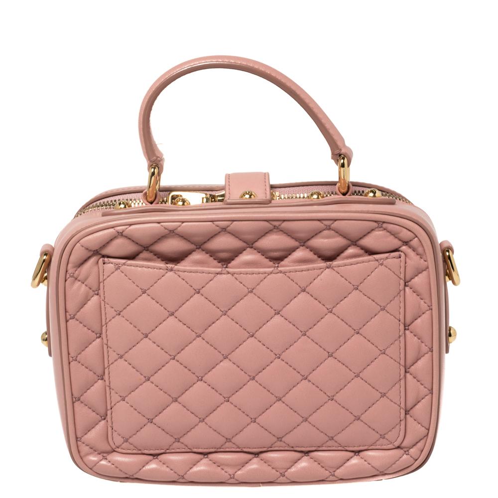 Women's Dolce & Gabbana Pink Quilted Leather Embellished Treasure Box Crossbody Bag