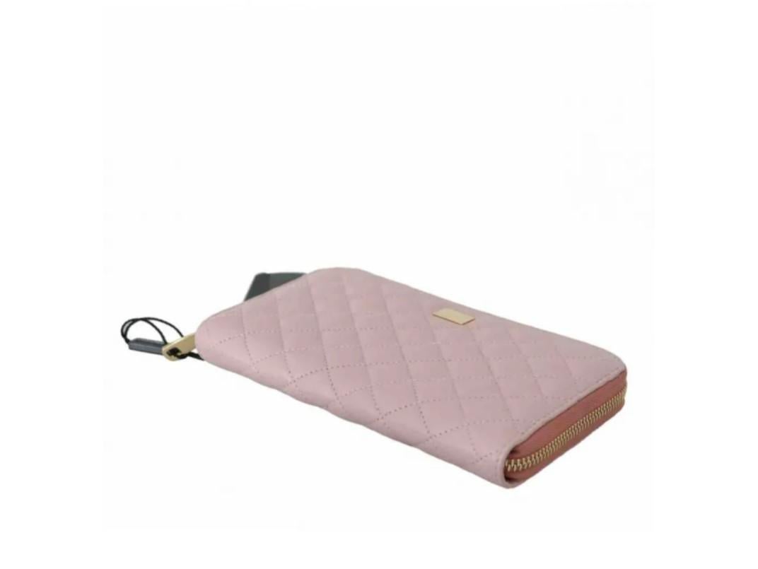 Beige Dolce & Gabbana Pink Quilted Leather Lambskin Wallet Purse Cardholder Pouch DG For Sale