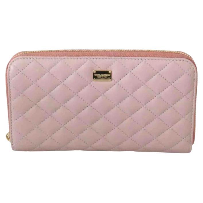 Dolce & Gabbana Pink Quilted Leather Lambskin Wallet Purse Cardholder Pouch DG For Sale