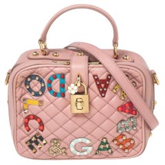 Dolce & Gabbana Pink Quilted Leather Logo Studded Dolce Box Top Handle Bag