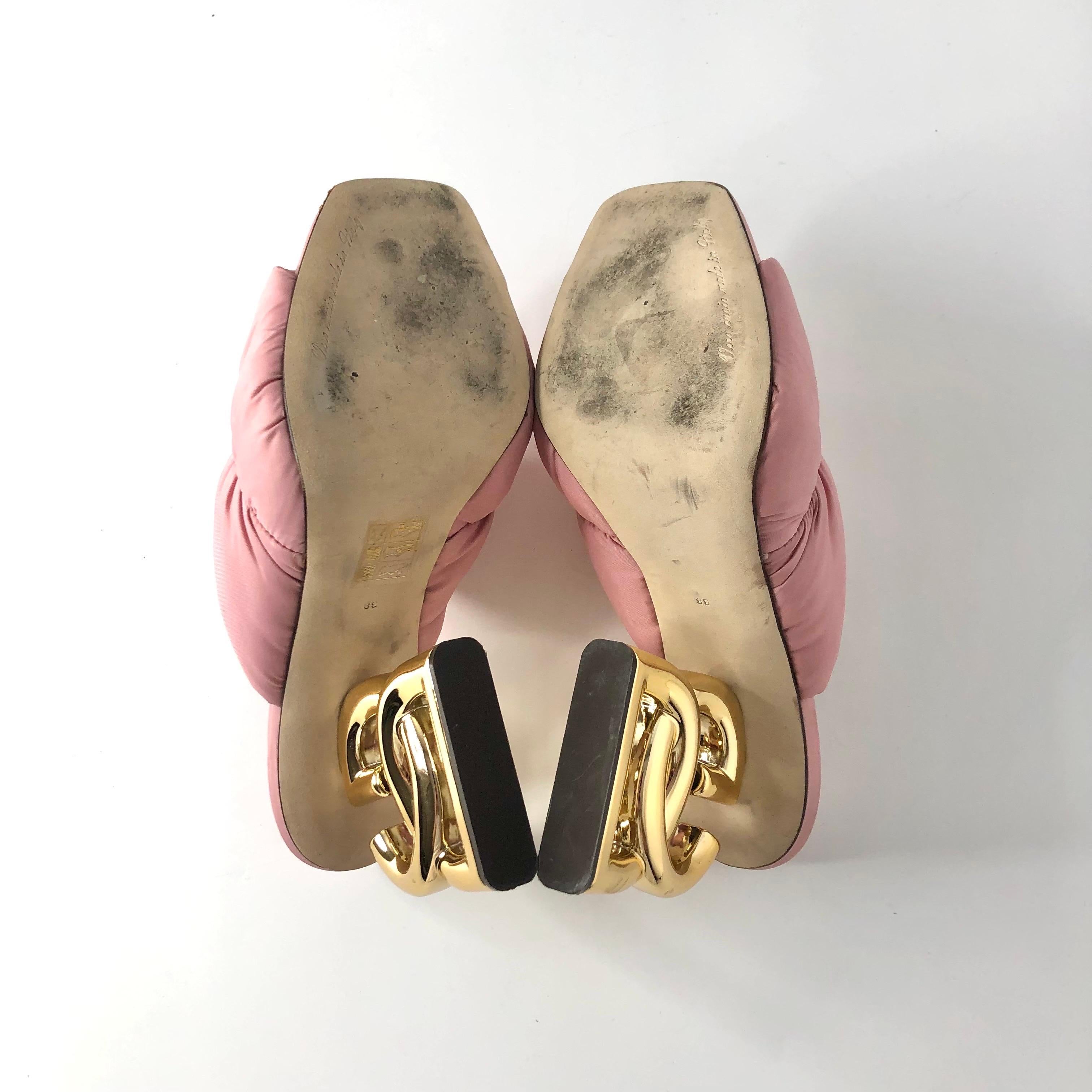 Dolce & Gabbana Pink Quilted Nylon DG Heel Slip On Puffy Mule Sandals 38 For Sale 1