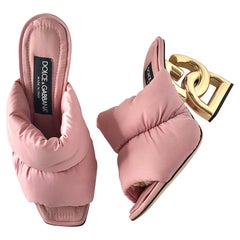 Dolce & Gabbana Pink Quilted Nylon DG Heel Slip On Puffy Mule Sandals 38