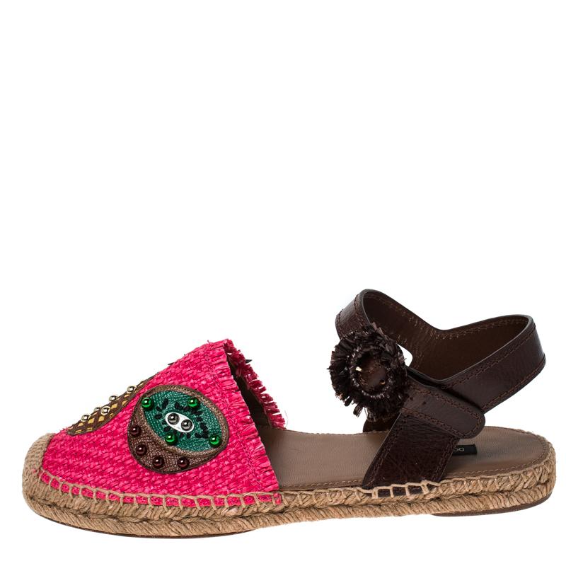 Dolce & Gabbana Pink Raffia And Brown Leather Pineapple Kiwi Patch Size 40 1