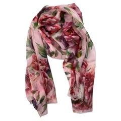 Dolce & Gabbana Pink Red Silk Peony Rose Lightweight Twill Scarf Wrap Flowers
