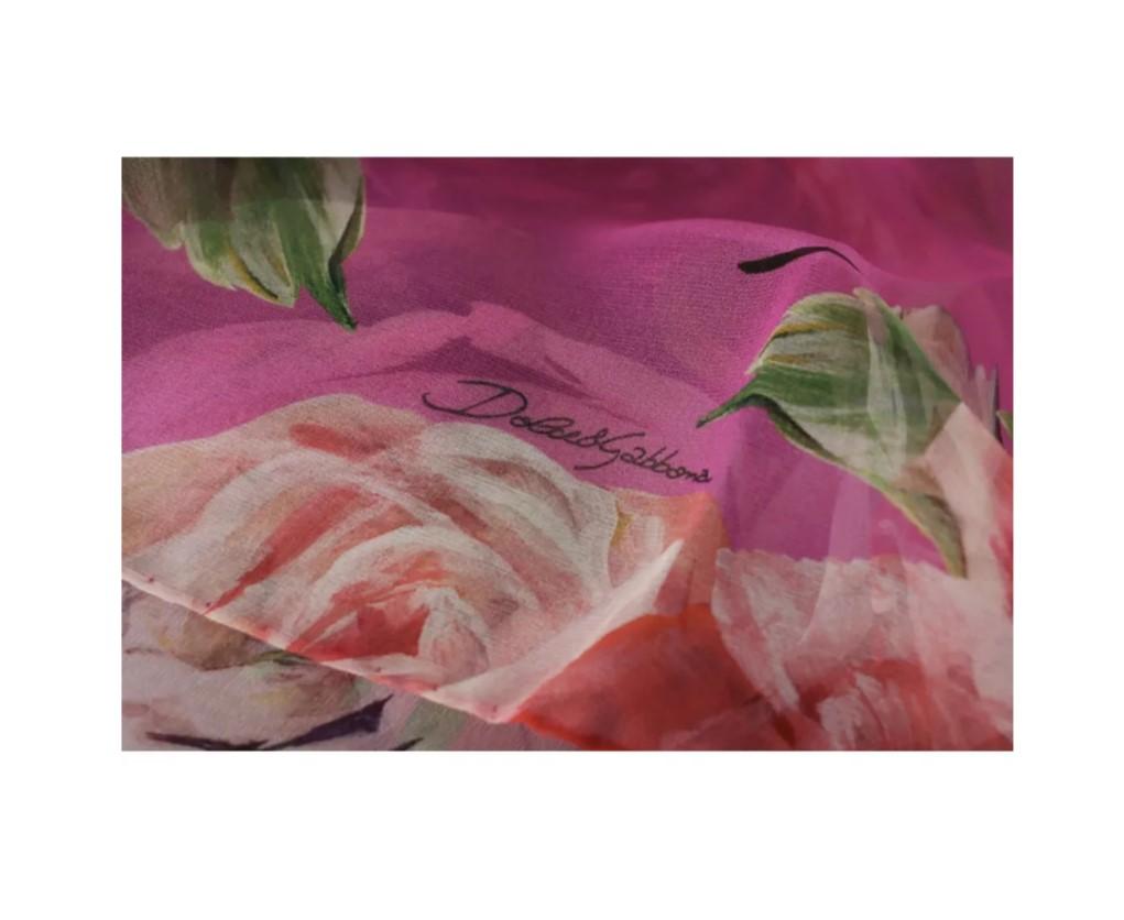 Dolce & Gabbana Pink Red Silk Peony Roses Scarf Wrap Cover Up Floral Flowers 3