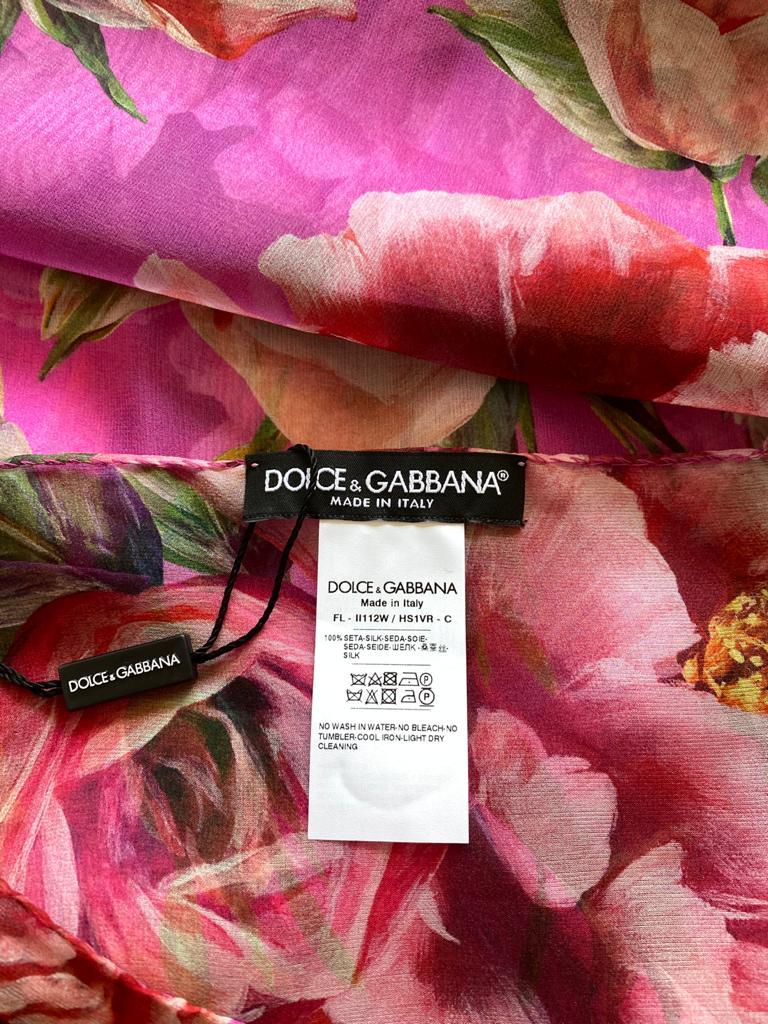 Dolce & Gabbana Pink Red Silk Peony Roses Scarf Wrap Cover Up Floral Flowers 5