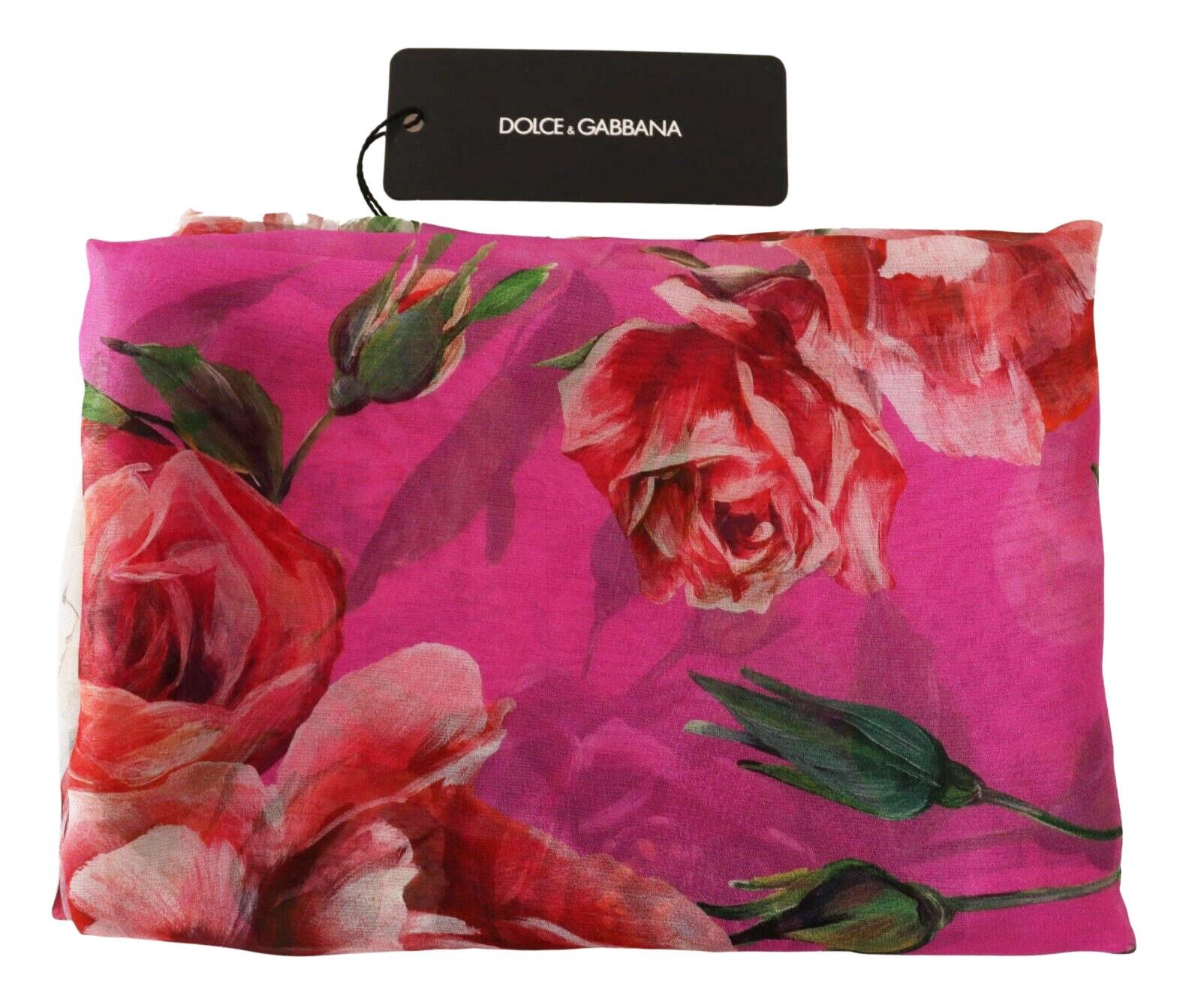 Dolce & Gabbana Pink Red Silk Peony Roses Scarf Wrap Cover Up Floral Flowers 7