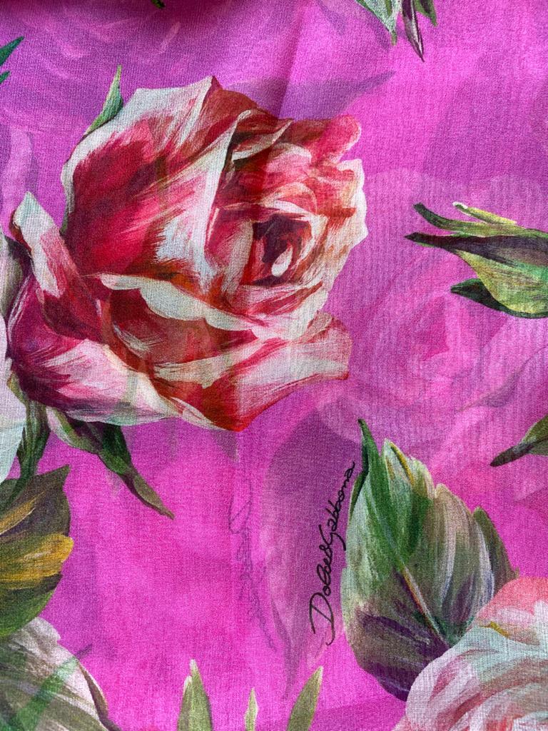Dolce & Gabbana Pink Red Silk Peony Roses Scarf Wrap Cover Up Floral Flowers In New Condition In WELWYN, GB