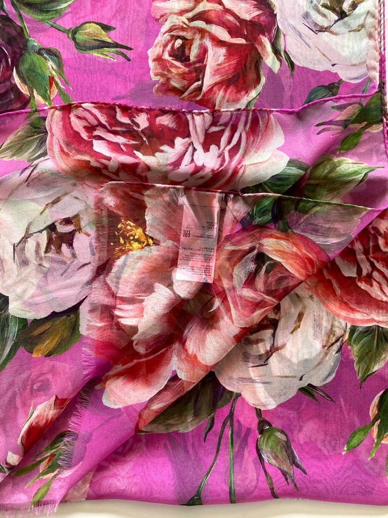 Dolce & Gabbana Pink Red Silk Peony Roses Scarf Wrap Cover Up Floral Flowers 1