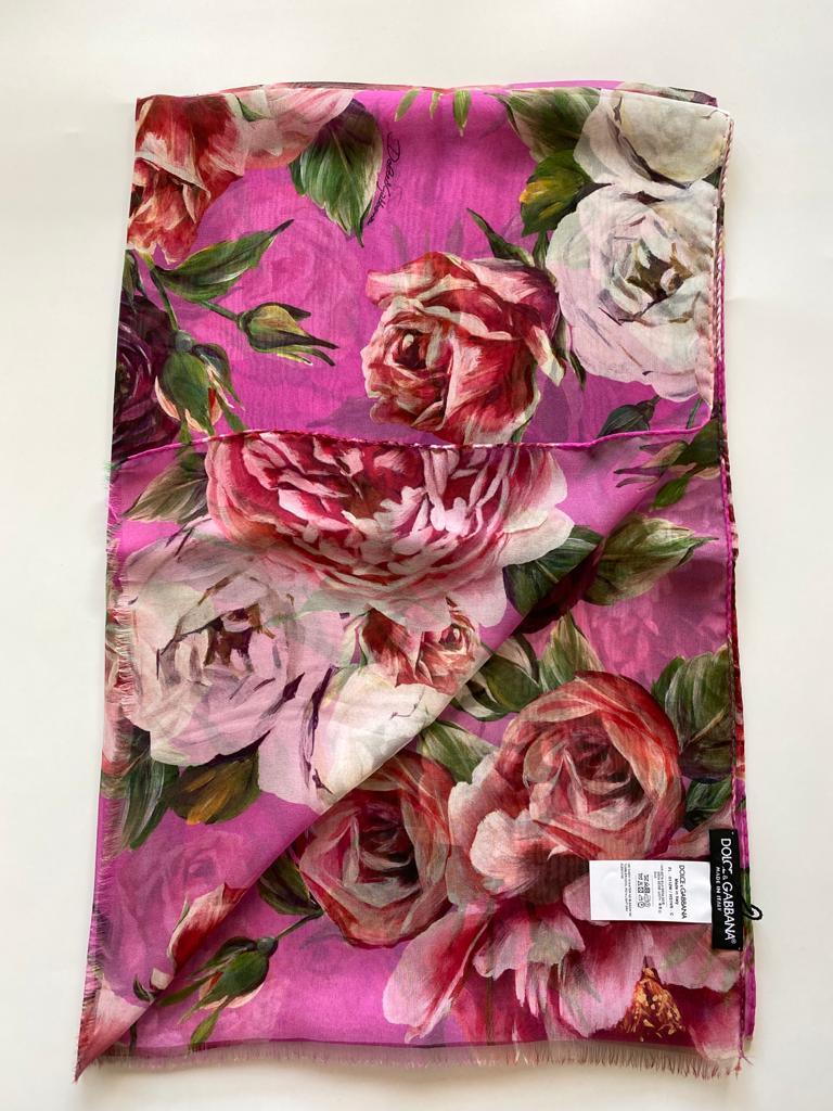 Dolce & Gabbana Pink Red Silk Peony Roses Scarf Wrap Cover Up Floral Flowers In New Condition In WELWYN, GB