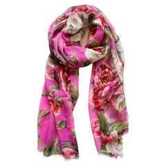 Dolce & Gabbana Pink Red Silk Peony Roses Scarf Wrap Cover Up Floral Flowers