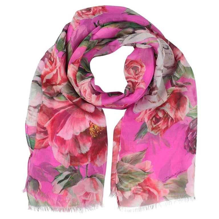 Dolce and Gabbana Pink Red Silk Peony Roses Scarf Wrap Cover Up Floral  Flowers For Sale at 1stDibs