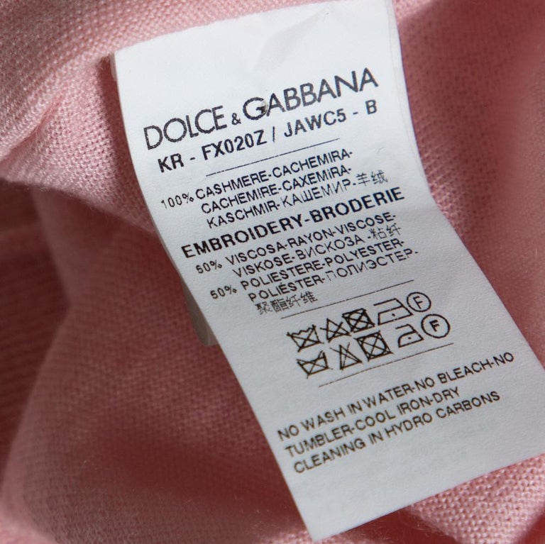 Dolce and Gabbana Pink Rose Applique Cashmere Pullover L at ...