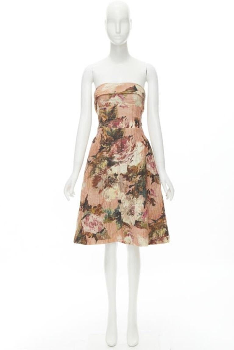 DOLCE GABBANA rosa cloque deshuesado corsé vestido de cóctel sin tirantes IT36 XS en venta 7