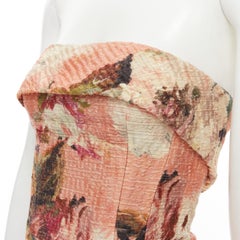 DOLCE GABBANA pink rose cloque boned corset strapless cocktail dress IT36 XS