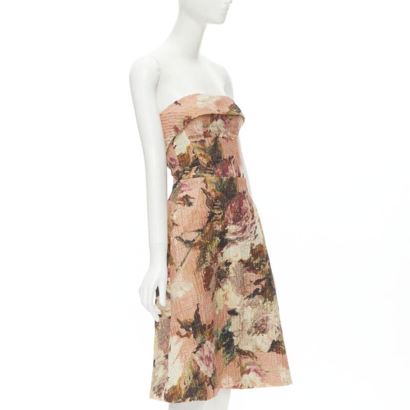 DOLCE GABBANA rosa cloque deshuesado corsé vestido de cóctel sin tirantes IT36 XS Beige en venta