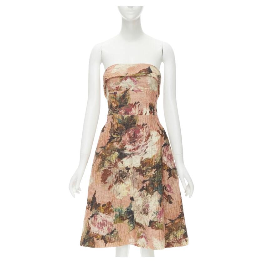 DOLCE GABBANA rosa cloque deshuesado corsé vestido de cóctel sin tirantes IT36 XS en venta