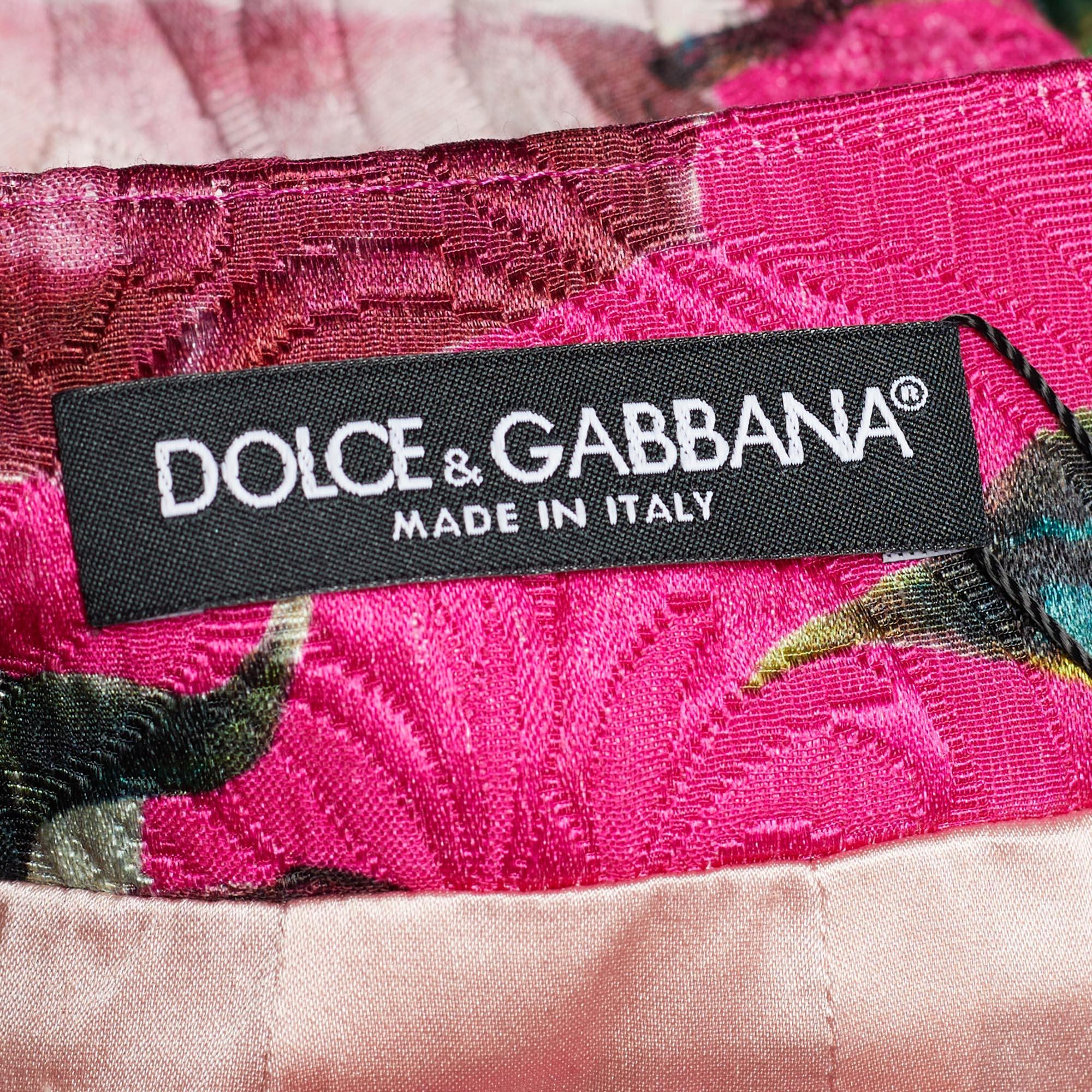 Women's Dolce & Gabbana Pink Rose Print Cotton & Silk Jacquard Mini Skirt S