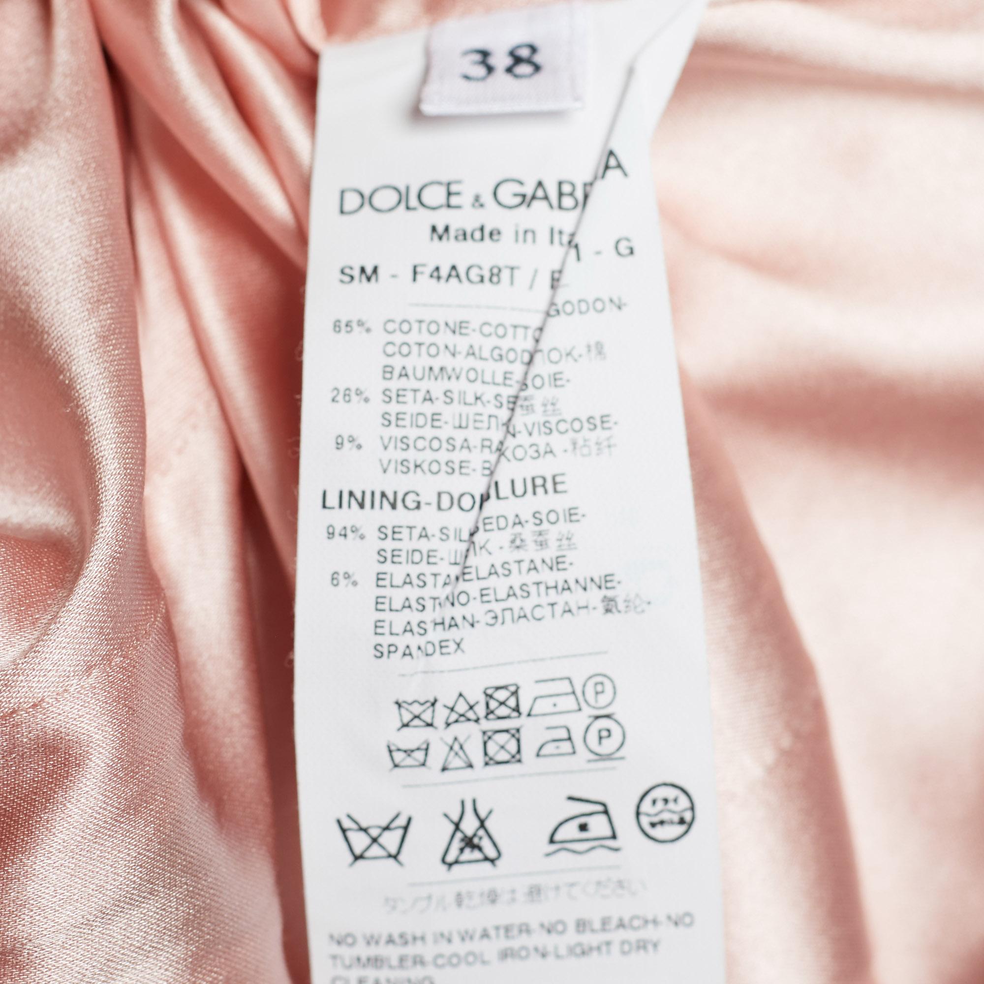 Dolce & Gabbana Pink Rose Print Cotton & Silk Jacquard Mini Skirt S 1