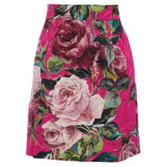 Dolce & Gabbana Pink Rose Print Cotton & Silk Jacquard Mini Skirt S