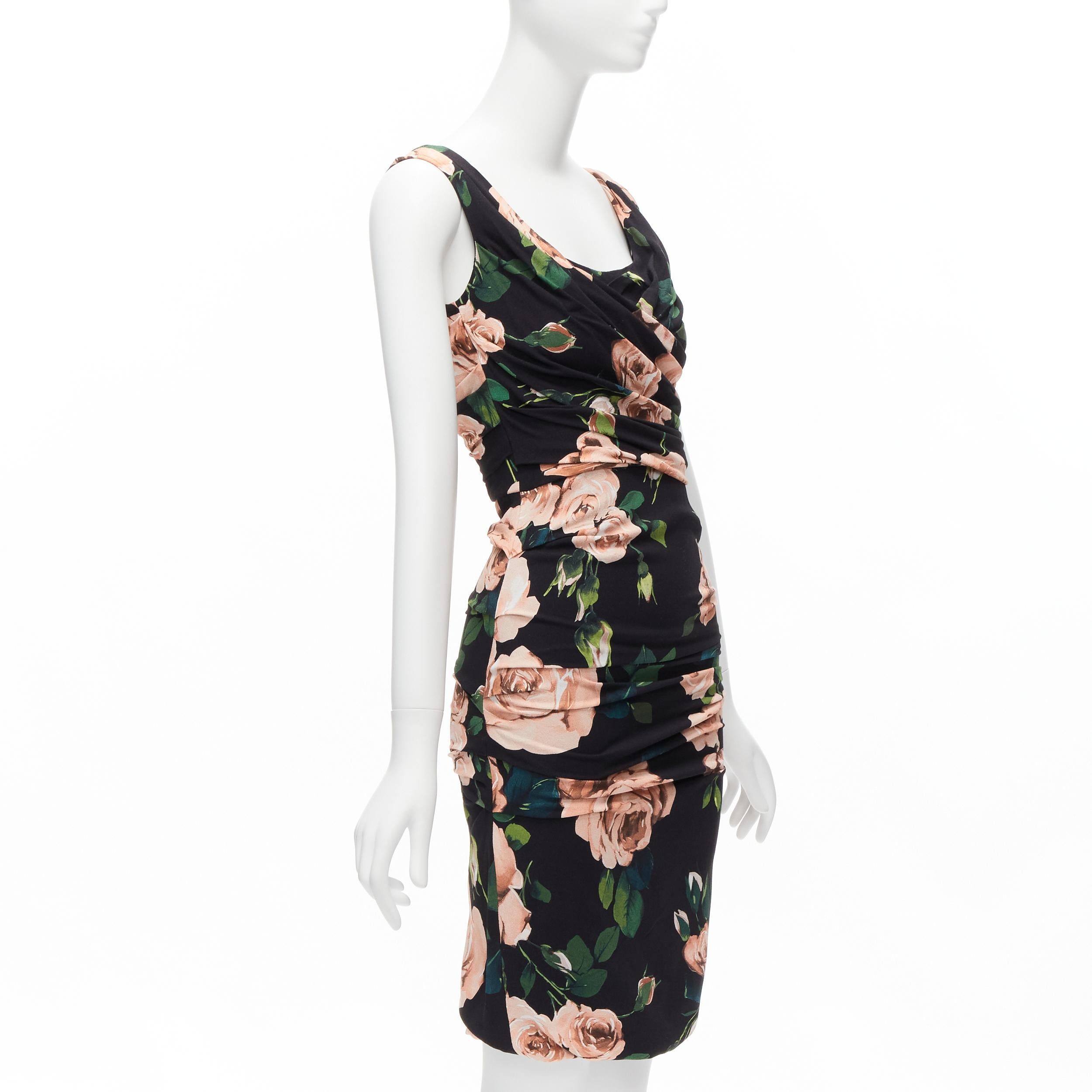 DOLCE GABBANA  pink rose print silk lined draped mid cocktaili dress IT38  In Excellent Condition For Sale In Hong Kong, NT