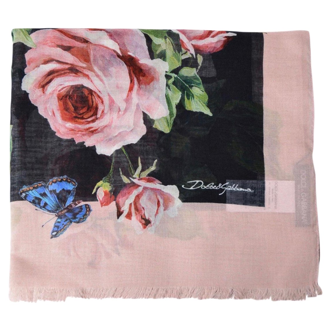 Dolce 
Gabbana Pink Rose
Butterfly printed cashmere modal
blended scarf wrap