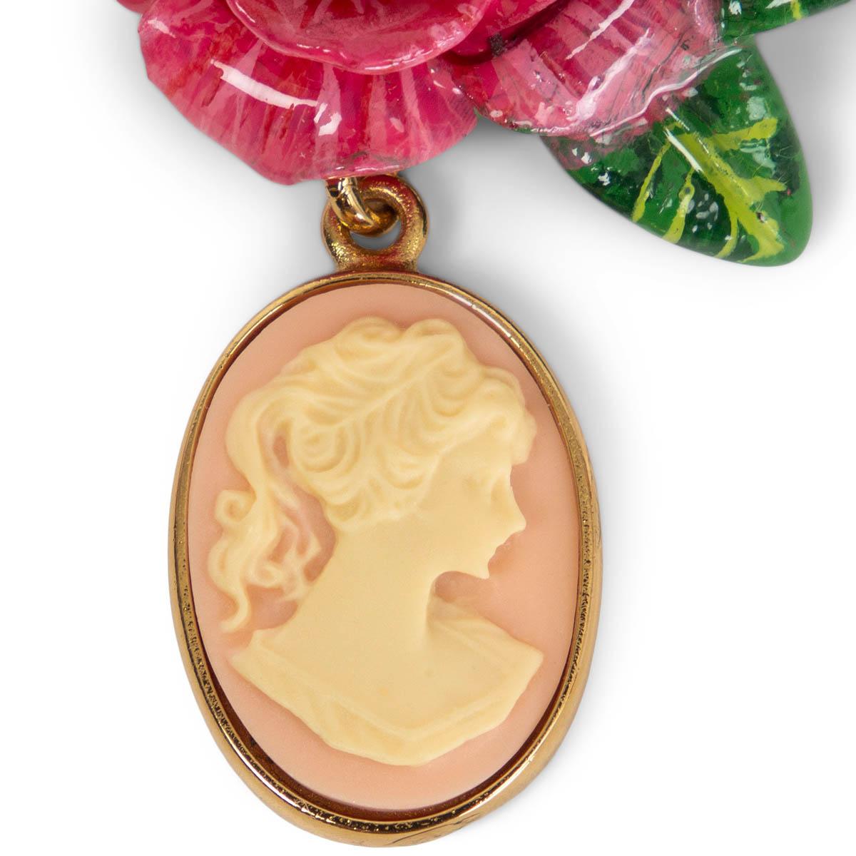 Dolce & Gabbana Pink Rosetto Cameo Rose Drop Clip on Earrings In Excellent Condition In Zürich, CH