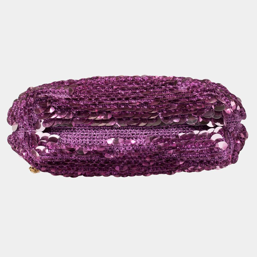 Women's Dolce & Gabbana Pink Sequin Crystal Embellished Lock Frame Chain Clutch For Sale