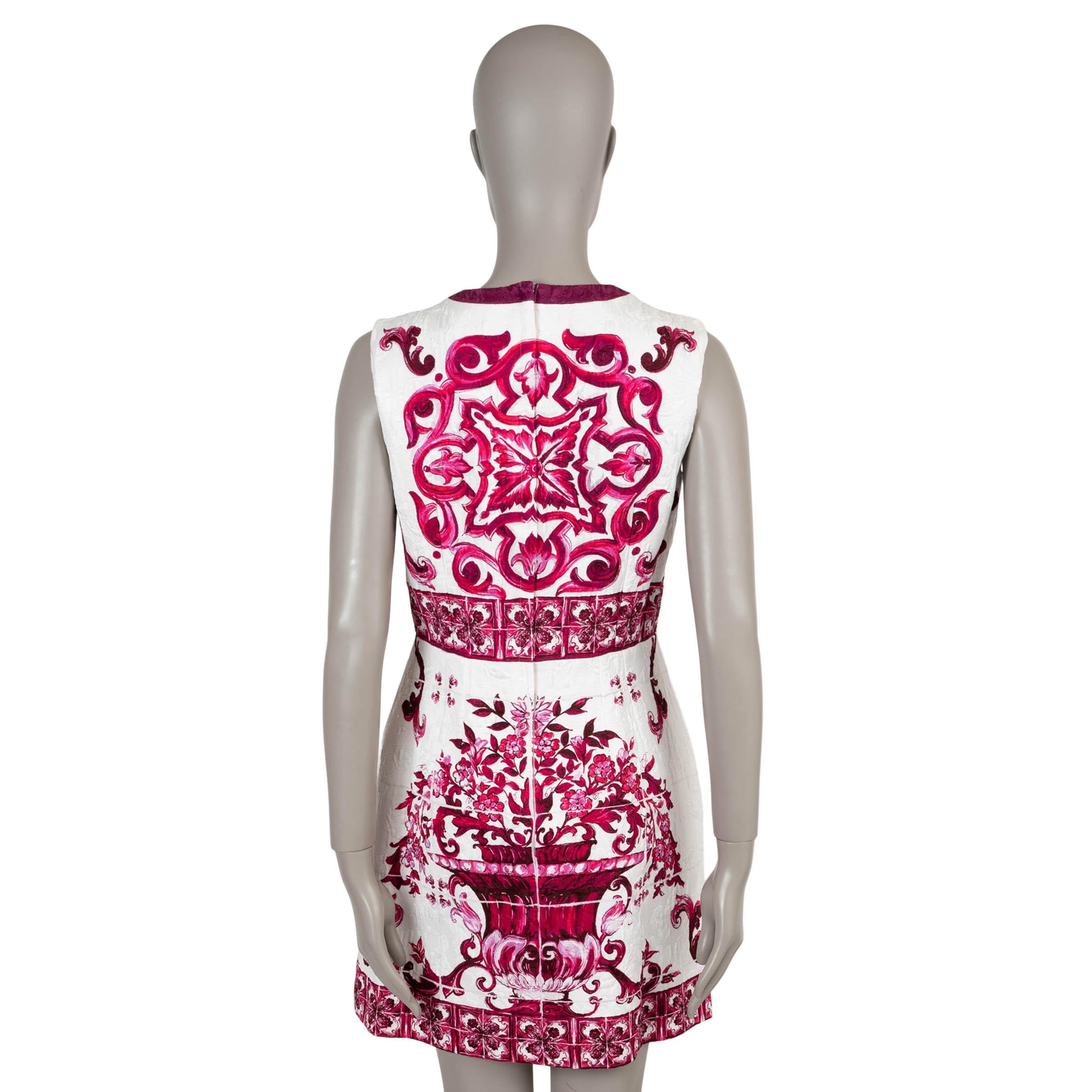 Gray DOLCE & GABBANA pink silk 2023 MAJOLICA BROCADE MINI Dress 46 XL For Sale