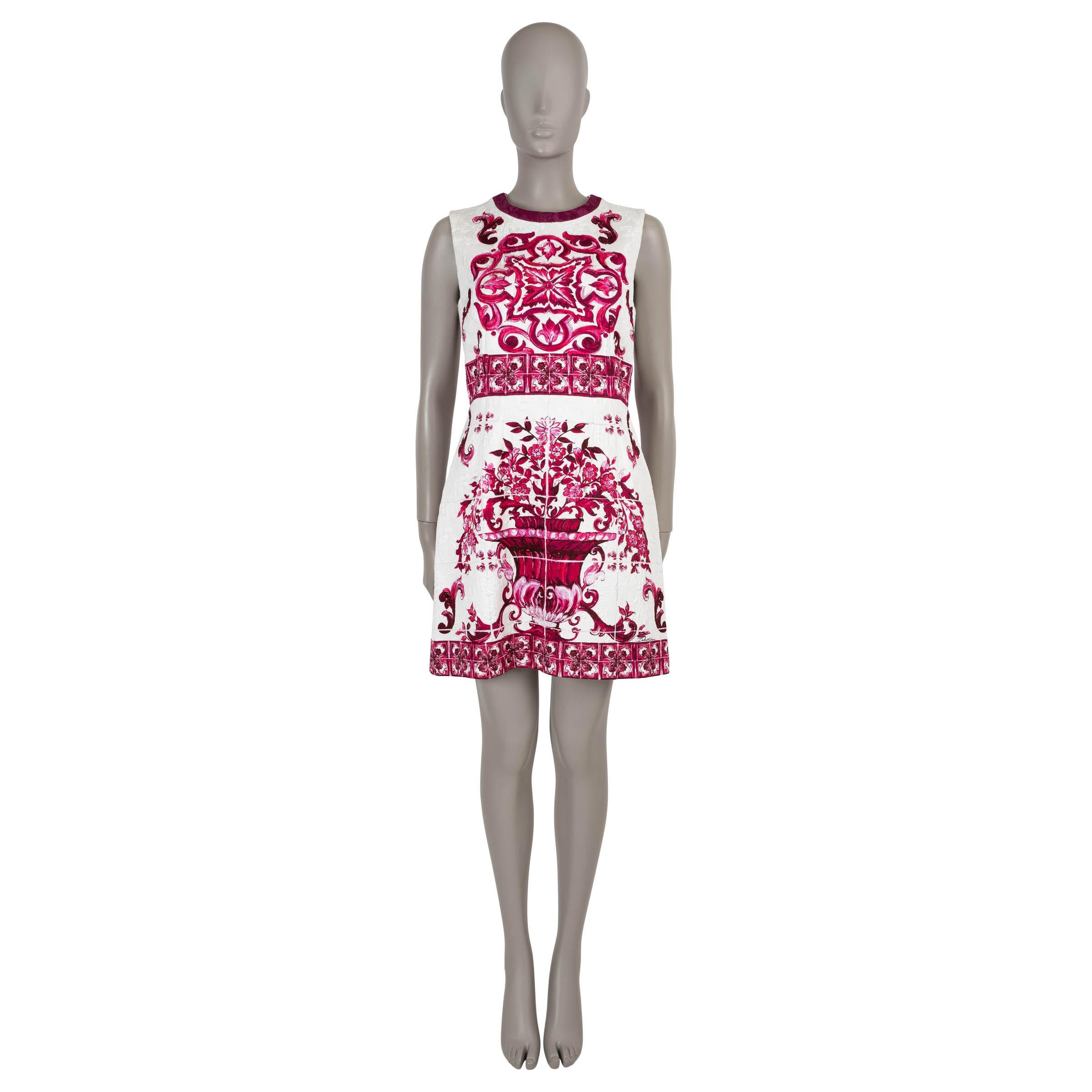 DOLCE & GABBANA pink silk 2023 MAJOLICA BROCADE MINI Dress 46 XL In Excellent Condition For Sale In Zürich, CH