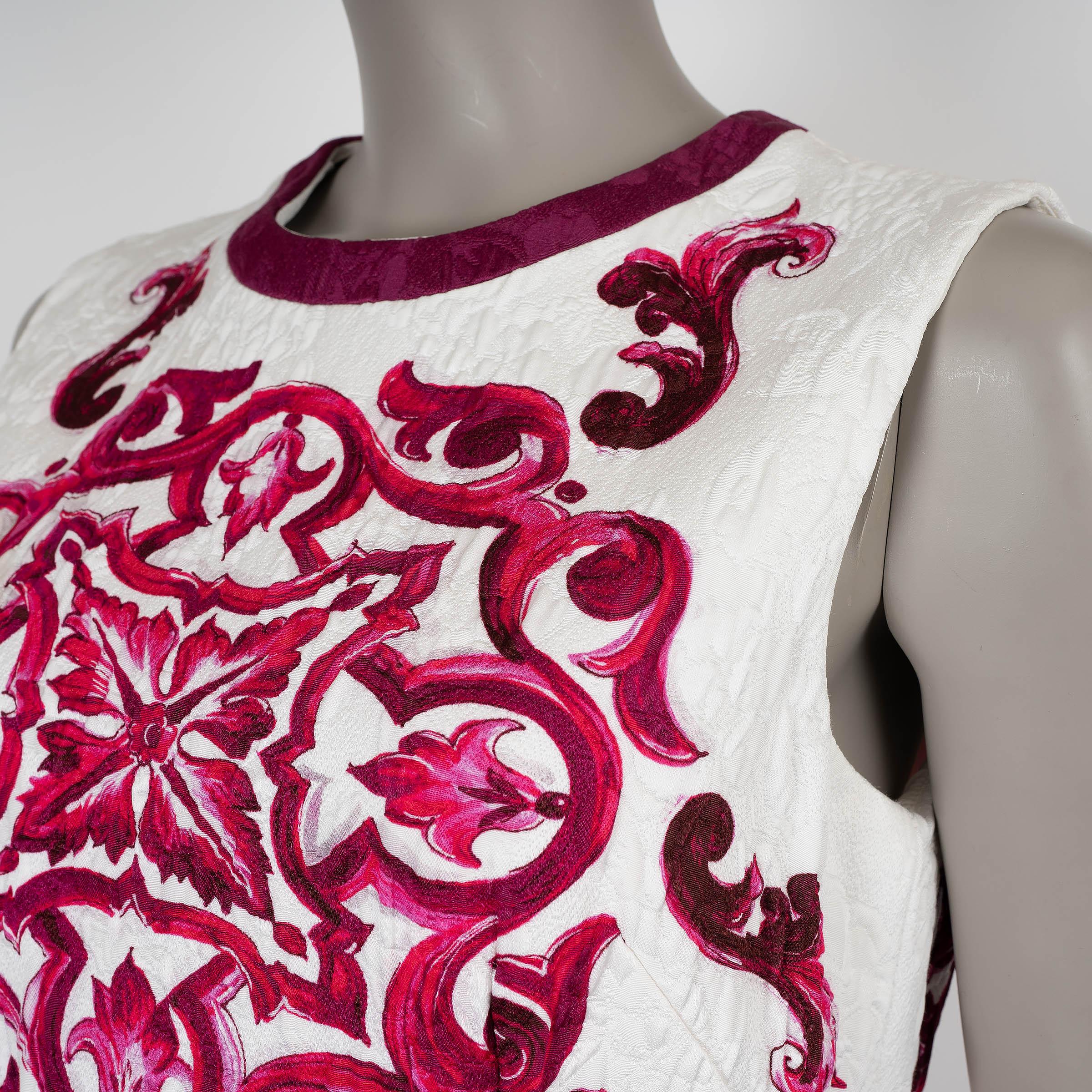 Women's DOLCE & GABBANA pink silk 2023 MAJOLICA BROCADE MINI Dress 46 XL For Sale