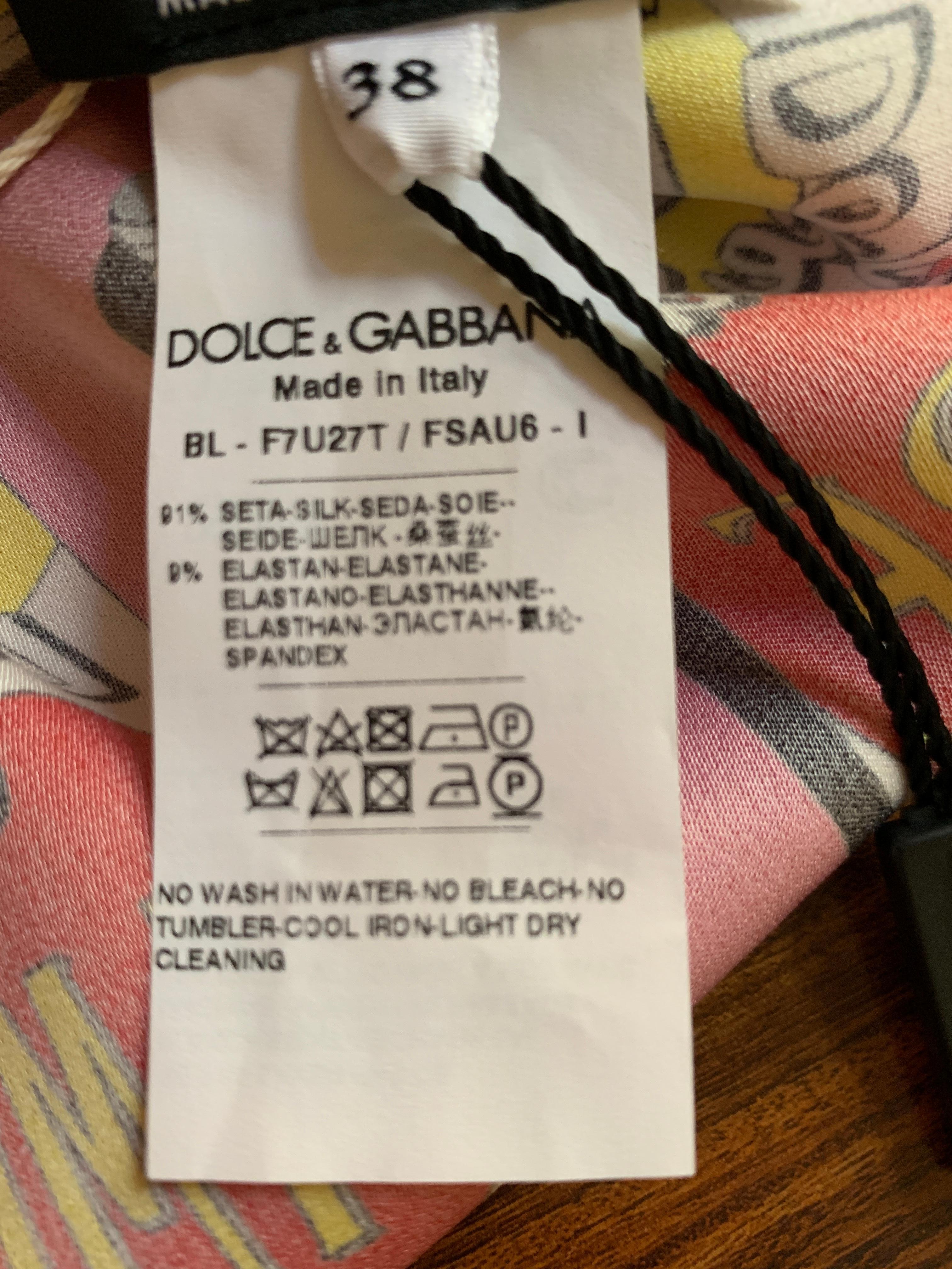 Dolce & Gabbana Pink Silk Amore Soup Can Short Sleeve Top In New Condition In San Francisco, CA