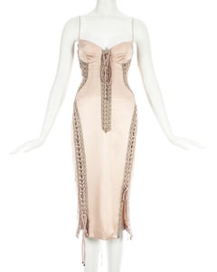 Dolce & Gabbana pink silk and leather lace up evening dress, S/S 2003