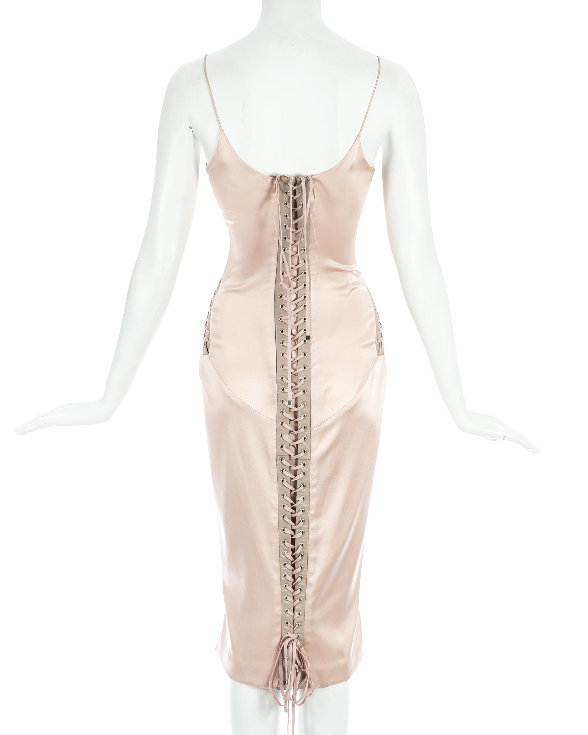 Dolce & Gabbana pink silk and leather lace up evening dress, S/S 2003 In Excellent Condition In London, GB