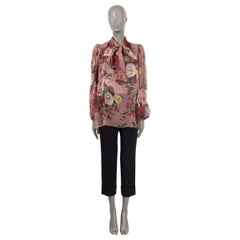 DOLCE & GABBANA pink silk BAROQUE ROSE PUSSY BOW Blouse Shirt 38 XS