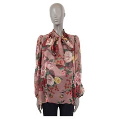 DOLCE & GABBANA pink silk BAROQUE ROSE PUSSY BOW Blouse Shirt 38 XS