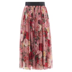 Dolce & Gabbana Pink Silk Chiffon Floral Pleated Midi Skirt Baroque Rose