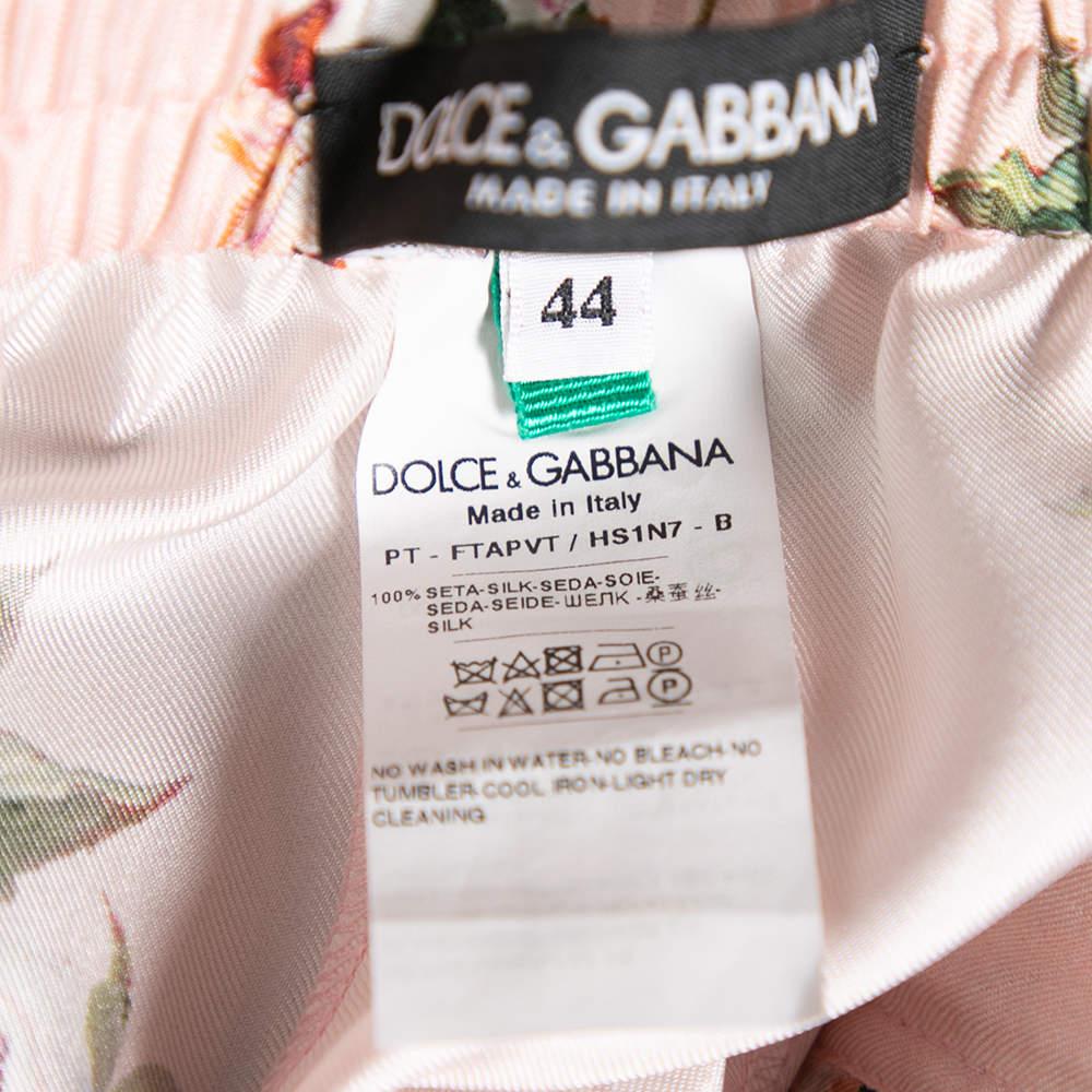 Dolce & Gabbana Rosa Pajama-Hose aus Seide mit Blumen- und Katze-Druck M Damen im Angebot