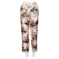 Dolce & Gabbana Rosa Pajama-Hose aus Seide mit Blumen- und Katze-Druck M