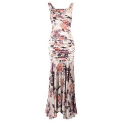 Dolce & Gabbana Pink Silk Floral Ruch Maxi Dress Size XS