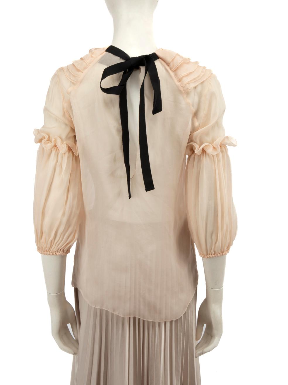 Beige Dolce & Gabbana Pink Silk Ruffle Trim Blouse Size M