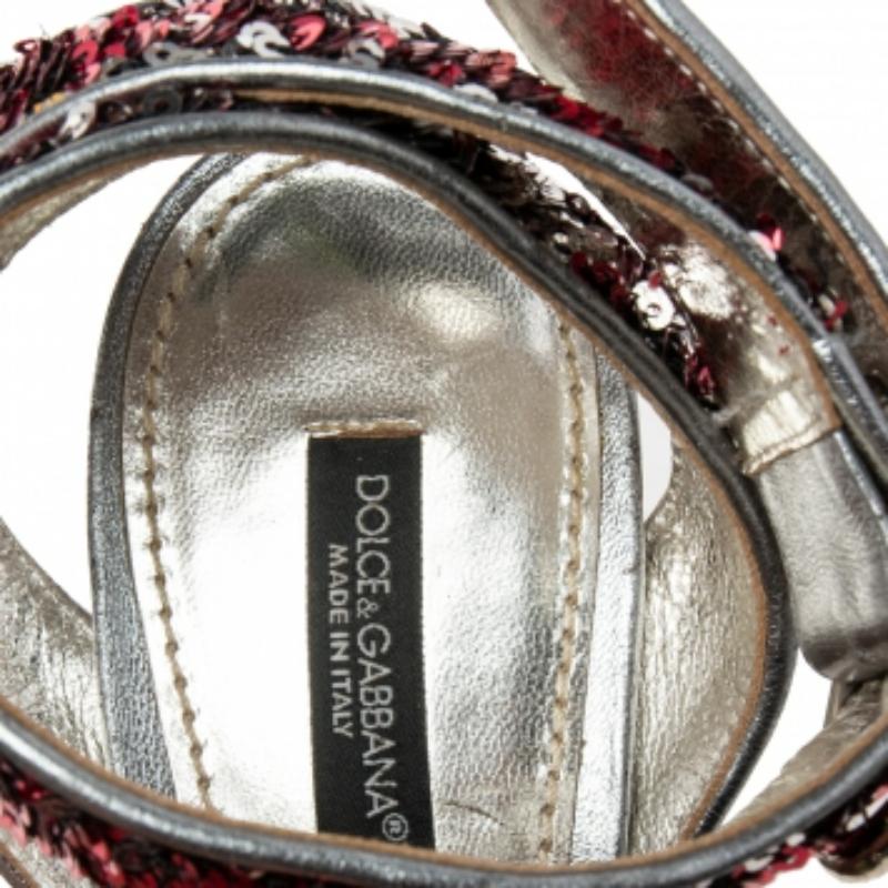 Women's Dolce & Gabbana Pink/Silver Leather And Sequins Ankle Strap Sandals Size 38.5 For Sale
