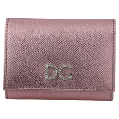 Dolce & Gabbana Pink Silver Leather Trifold Wallet Purse With DG Logo Crystals