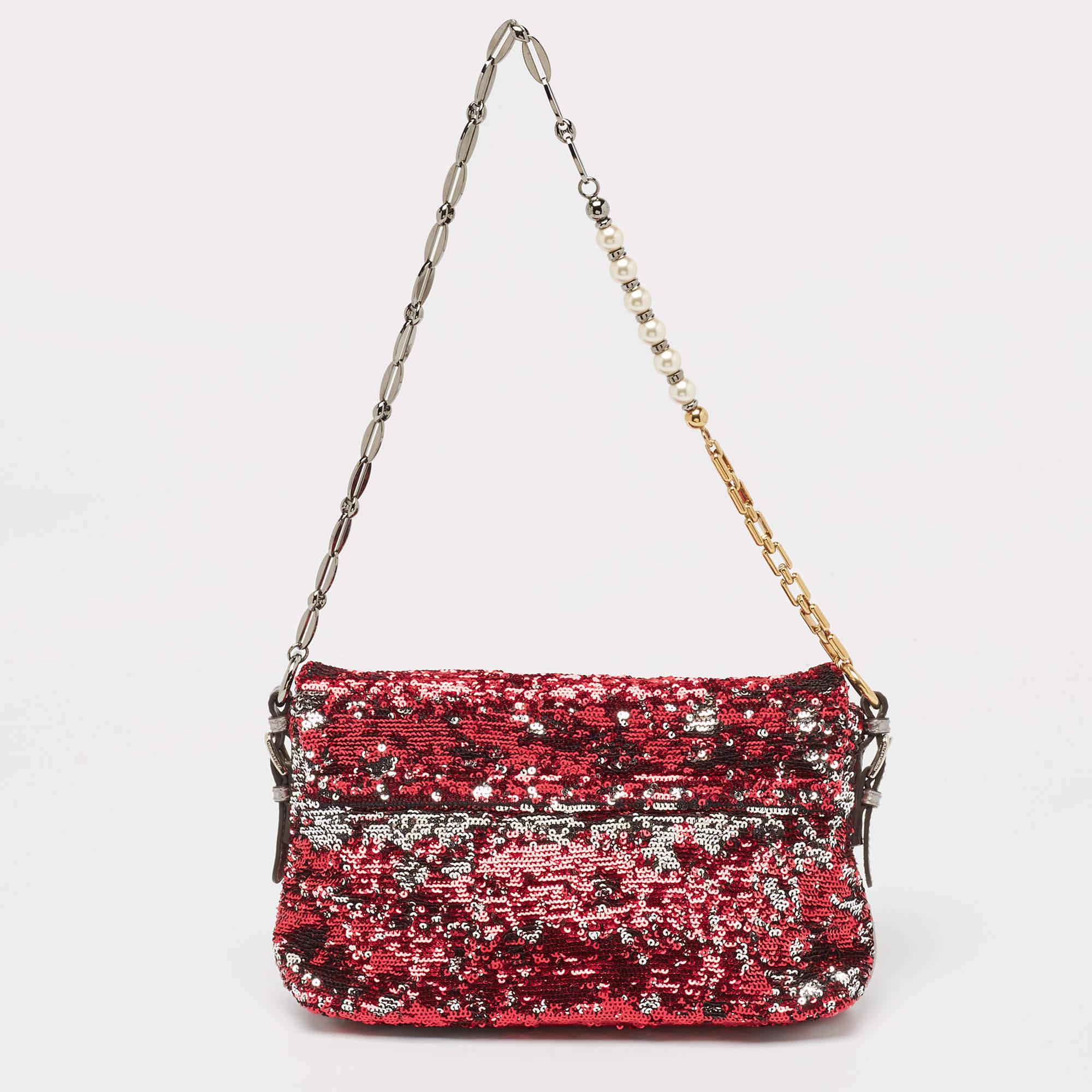Dolce & Gabbana Pink/Silver Sequins Miss Charles Shoulder Bag In Good Condition In Dubai, Al Qouz 2