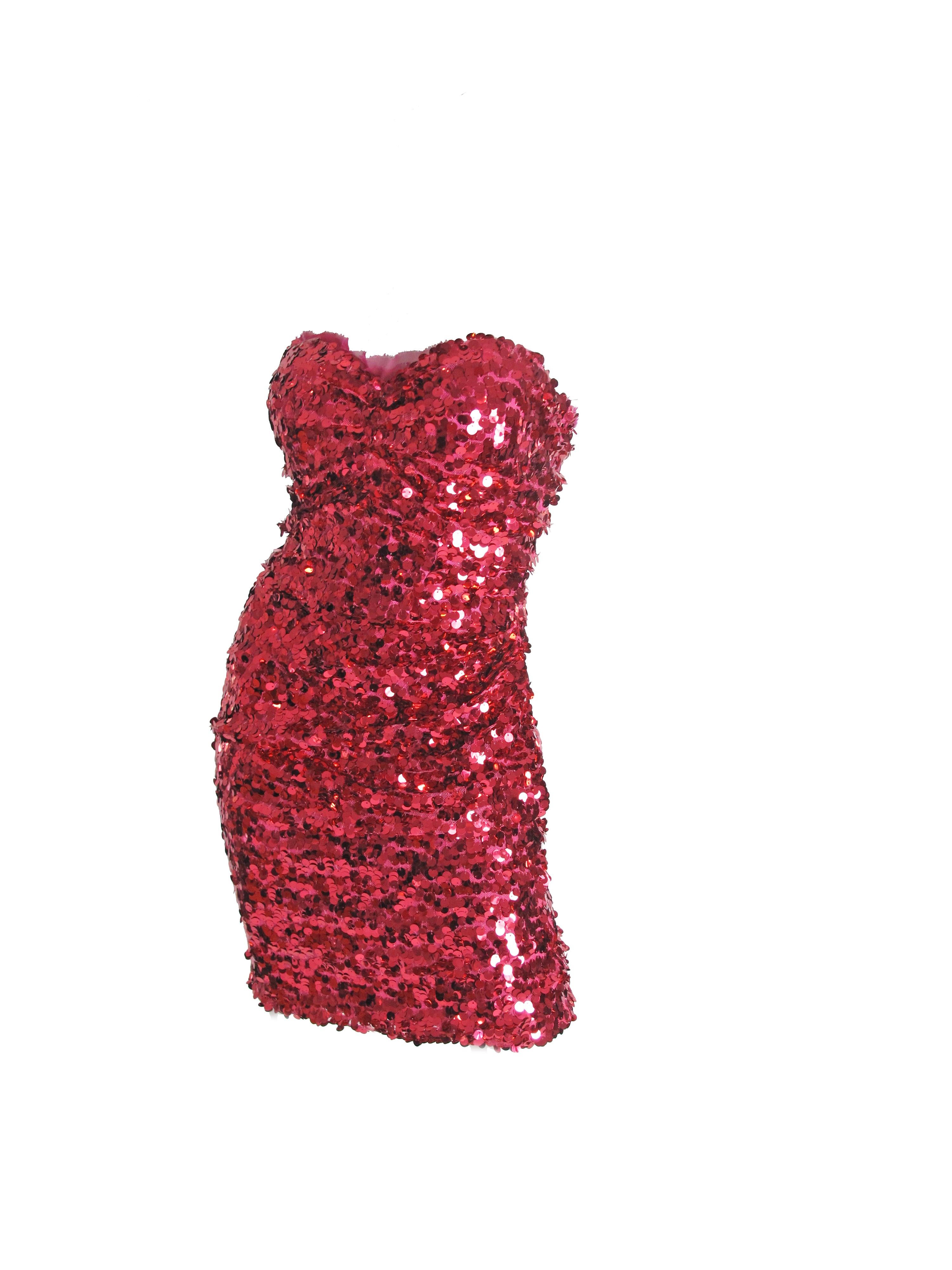 Dolce & Gabbana pink strapless sequin dress. Zip closure at back. 29